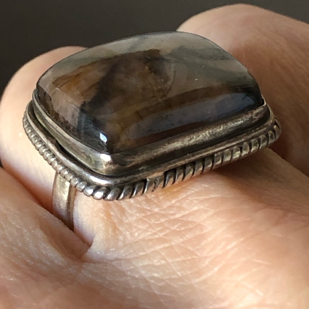 Sterling 925 Silver Ring with Stone Inlay-Labradorite? SZ-8 - Picture 7 of 12
